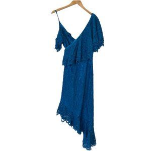 Asymmetric Lace Dress in Teal Blue